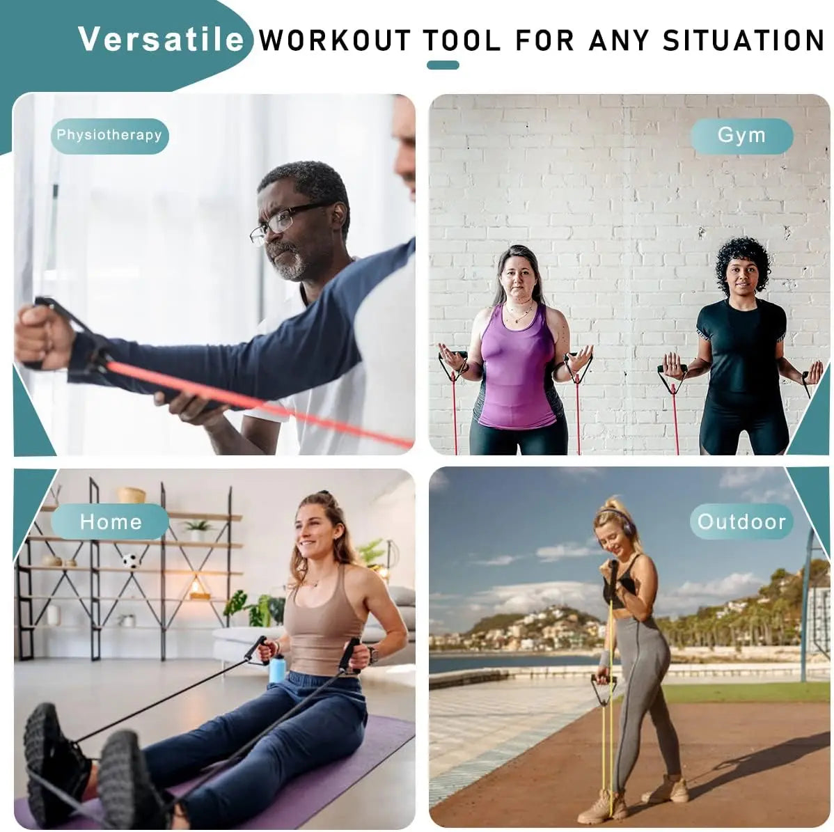 5 Levels Tube & Pull Rope Resistance Bands With Handles Exercise Workout