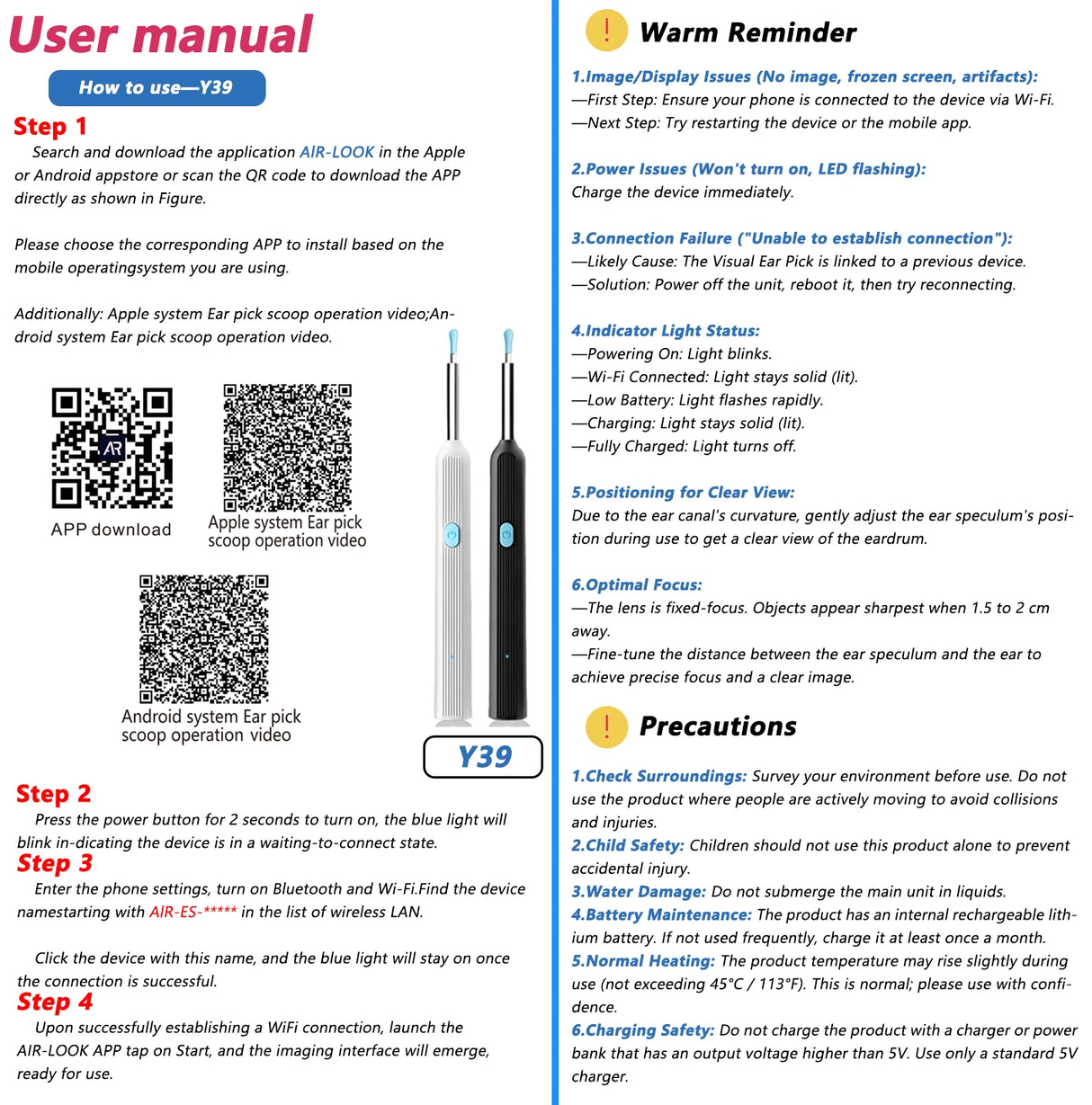 Earwax Removal Endoscope with 5M Camera Luminous Otoscope