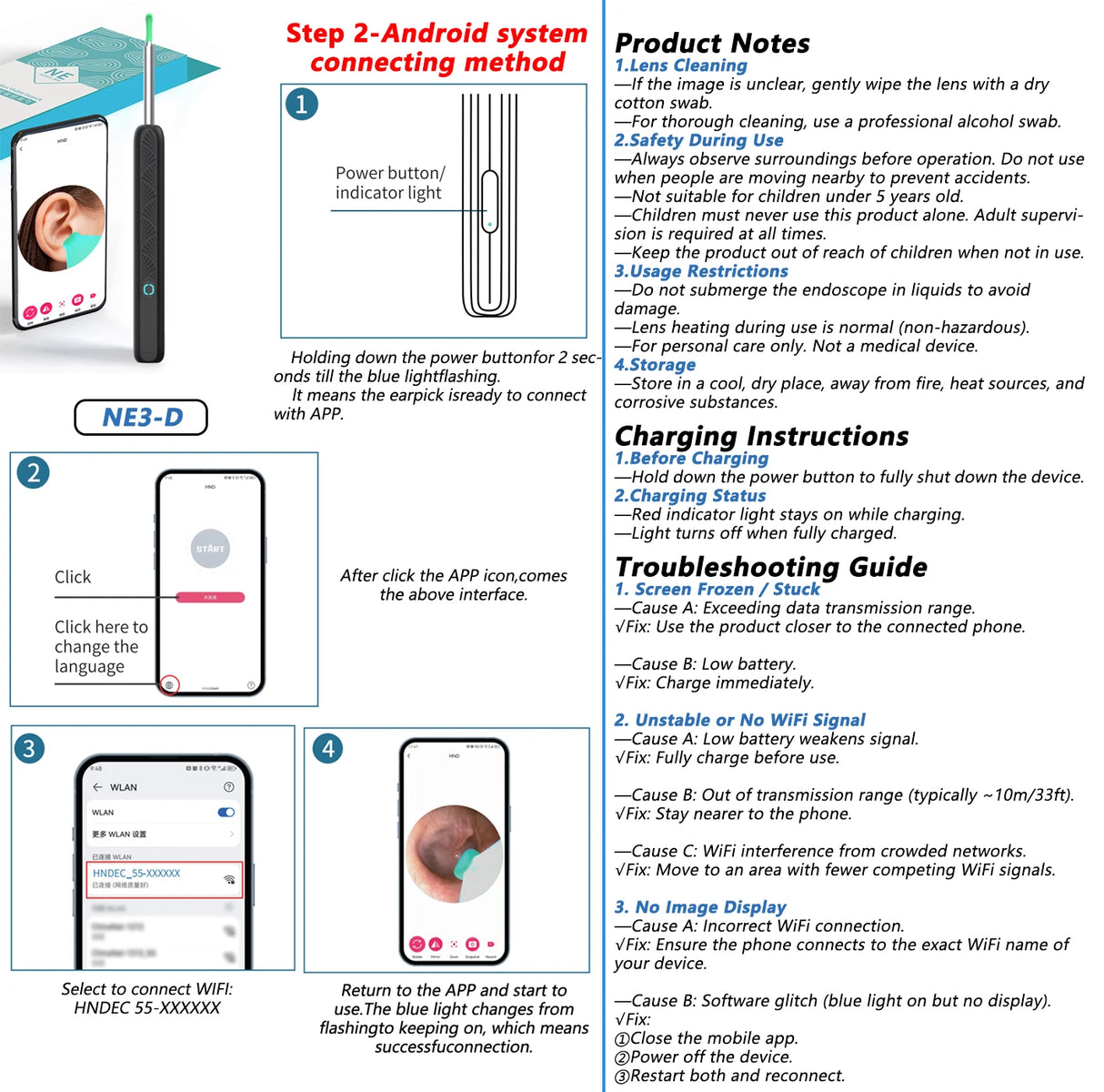 Earwax Removal Endoscope with 5M Camera Luminous Otoscope